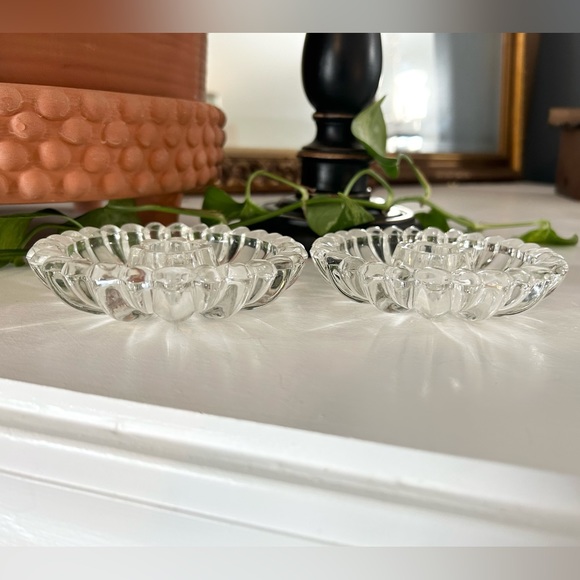 Vintage Clear Glass Flower Taper Candle Holders Crystal Cut - Picture 3 of 5